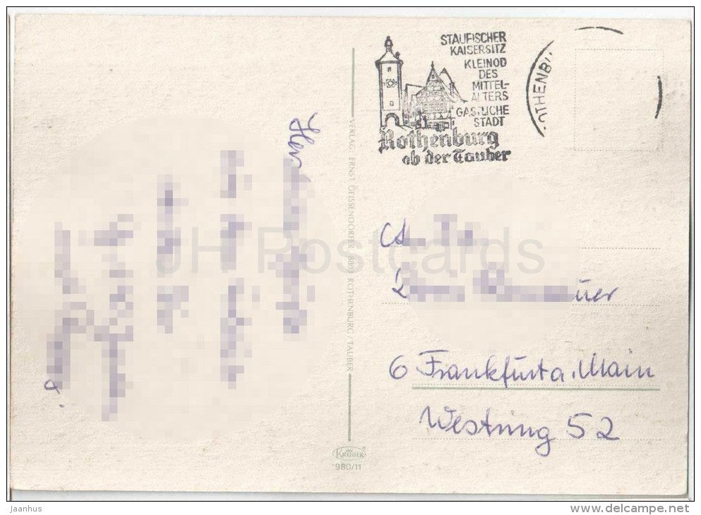 Rothenburg ob der Tauber - Rathaus - Am Plönlein - Burgtor - Rödergasse - Schmiede - 980/11 - Germany - gelaufen - JH Postcards