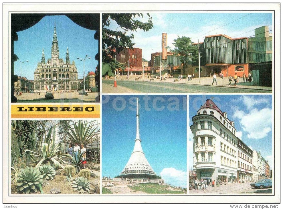 Liberec - town hall - Jested - botanical garden - mountain hotel Jested - Saldovo - Czechoslovakia - Czech - unused - JH Postcards