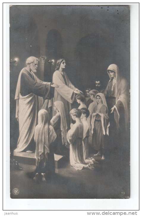 Children praying - christianity - religion - NPG 13 - old postcard - circulated in Estonia 1930 - used - JH Postcards