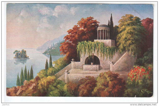 illustration by Fiebiger - sea - pavilion - Amag 391 - old postcard - unused - JH Postcards