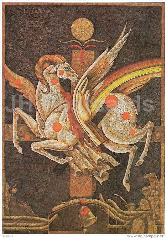 illustration by V. Stanishevski - Aries - Zodiac sign - 1984 - Estonia USSR - unused - JH Postcards