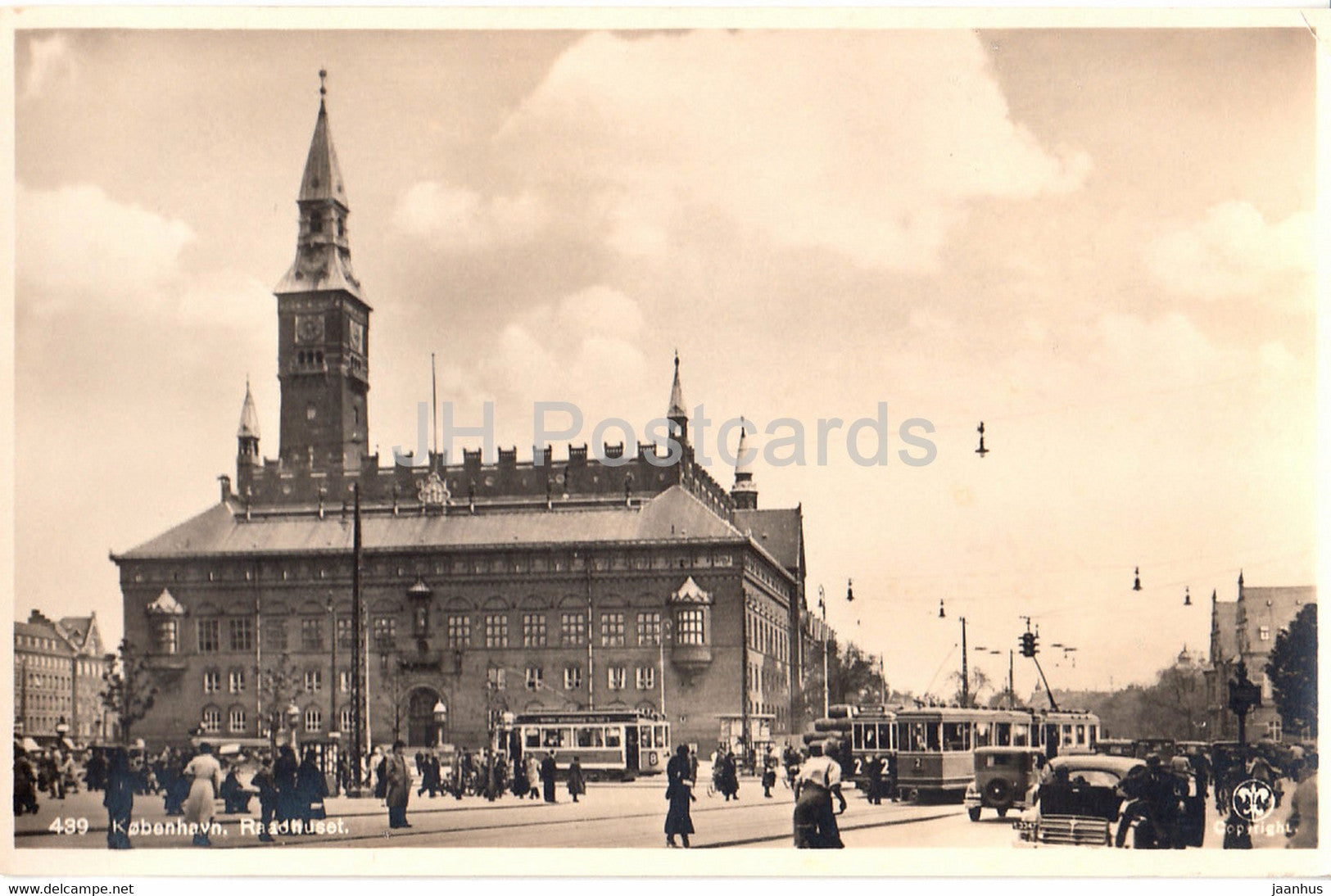 Copenhagen - Kobenhavn - Raadhuset - Town Hall - tram - 439 - old postcard - Denmark - unused - JH Postcards