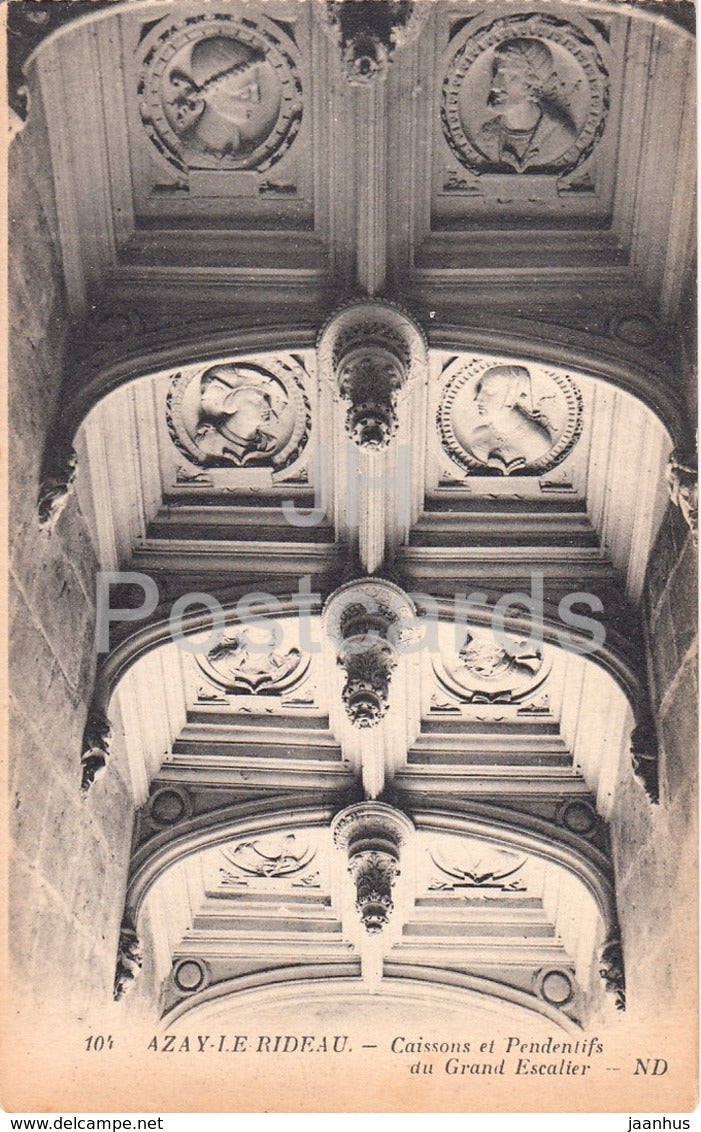 Chateau d' Azay Le Rideau - Caissons et Pendentifs du Grand Escalier - castle - old postcard - France - unused