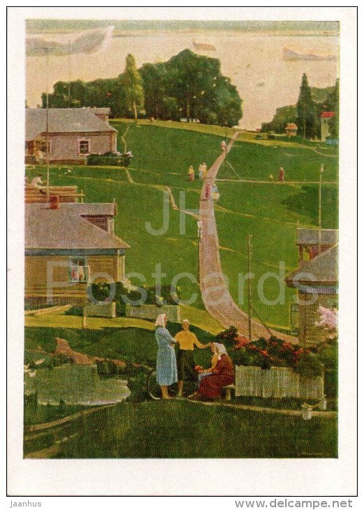 Painting by G. Nissky - 1 - Collective Farm Zagorye . Kolkhoz , 1960 - village - countryside - russian art - unused - JH Postcards