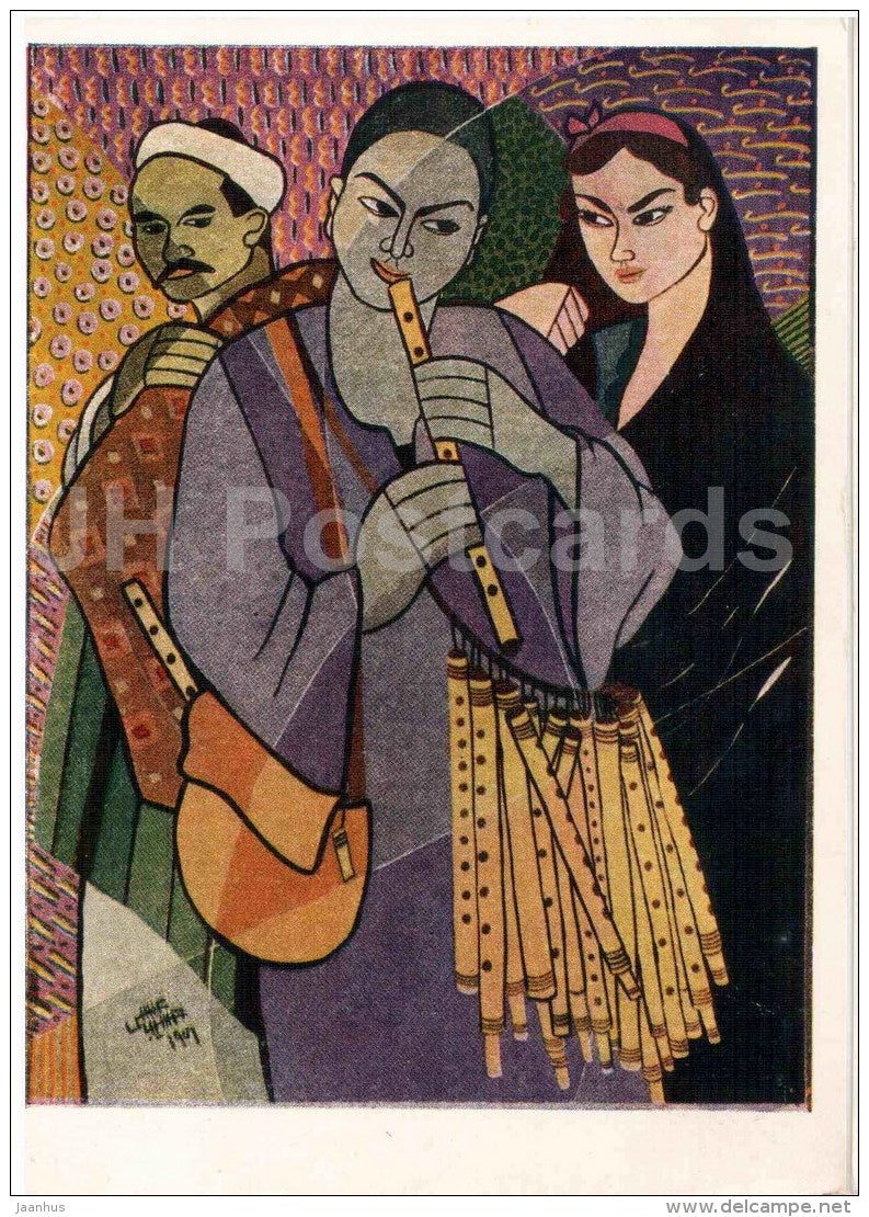 painting by Hasib Ahmed Issa - Flutes dealer - Egyptian art - 1957 - Russia USSR - unused - JH Postcards