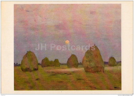 painting by I. Levitan - The Dusk . Haystack , 1899 - Russian art - 1985 - Russia USSR - unused - JH Postcards
