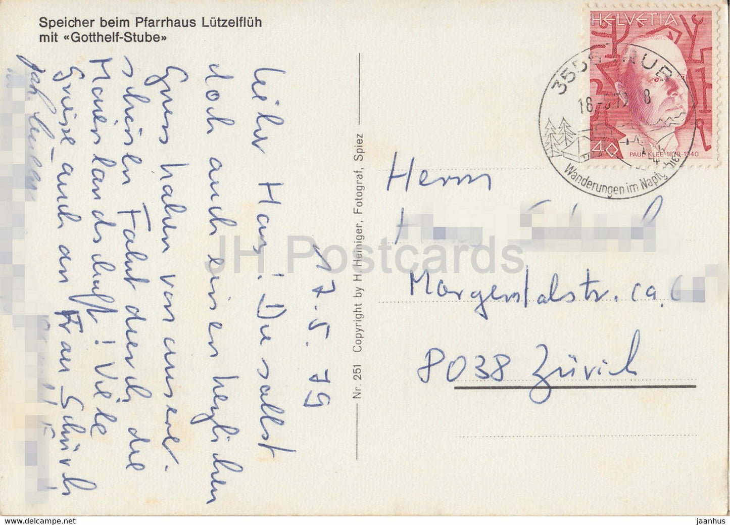 Speicher beim Pfarrhaus Lutzelfuhl mit Gotthelf Stube - 252 - 1979 - Suisse - d'occasion