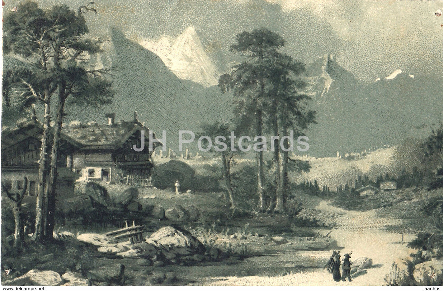 House - landscape - illustration - MBN - old postcard - 1915 - used - JH Postcards