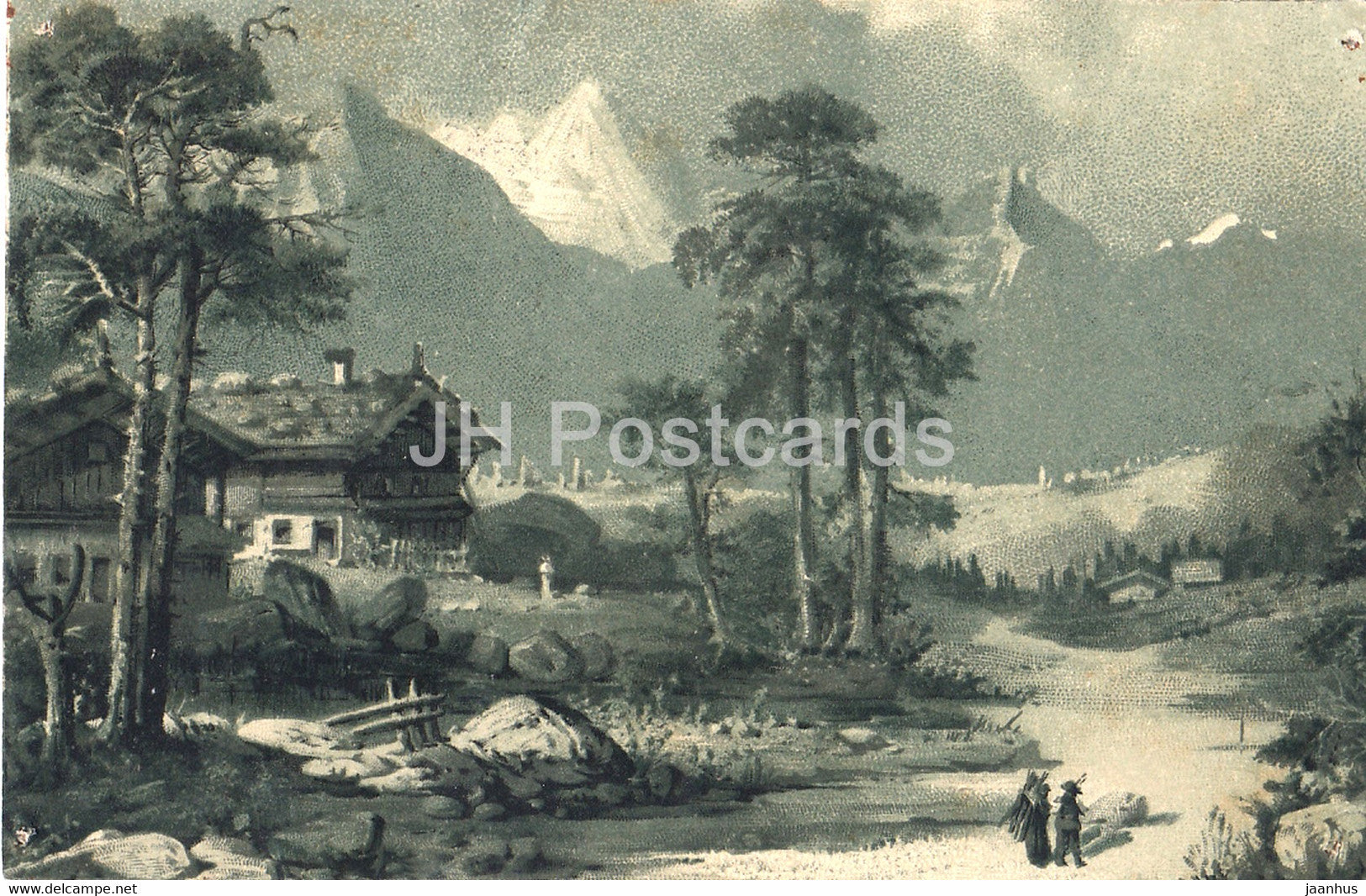 House - landscape - illustration - MBN - old postcard - 1915 - used - JH Postcards