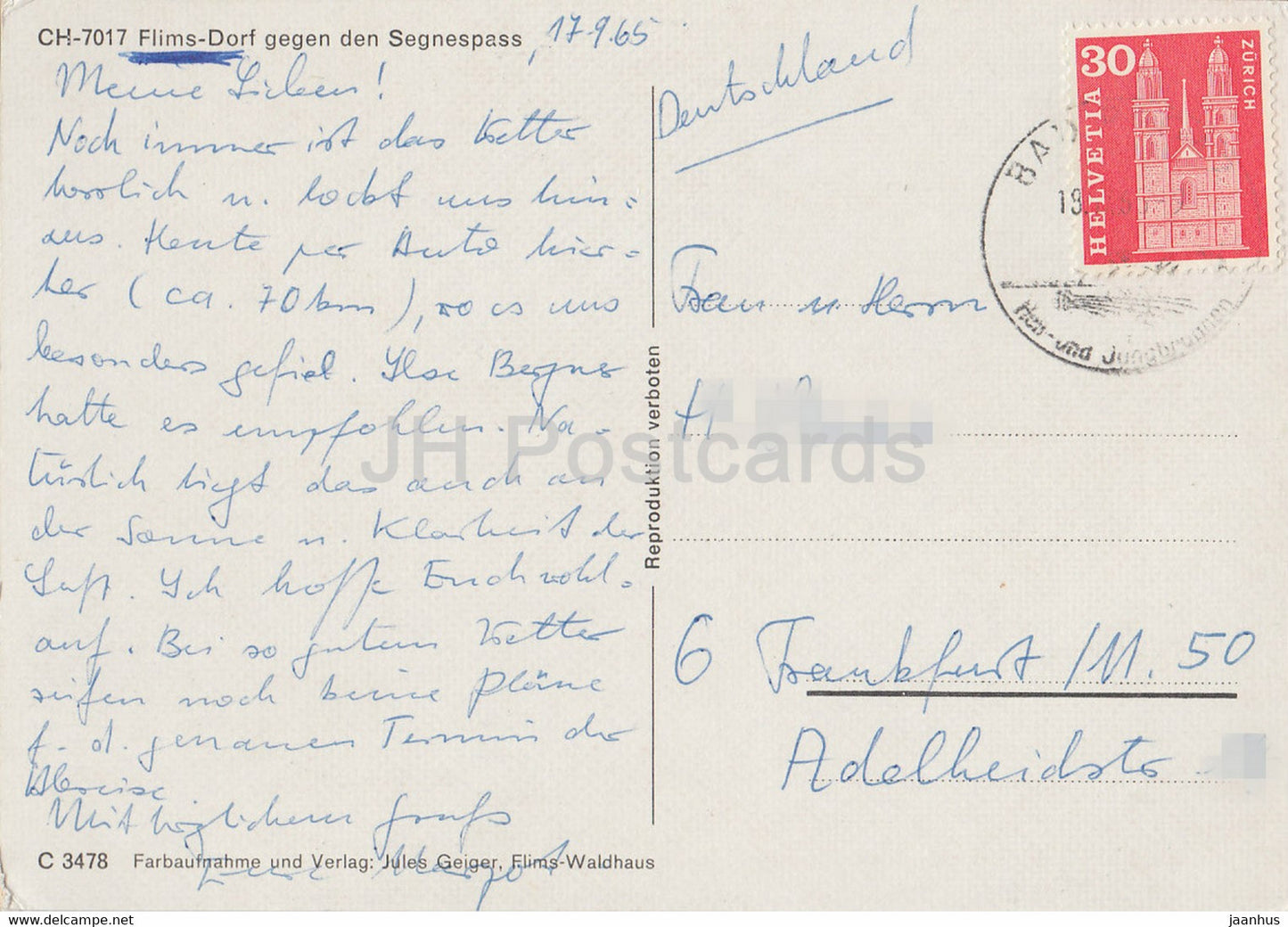 Flims Dorf gegen den Segnespass - 3478 - 1965 - Schweiz - gebraucht