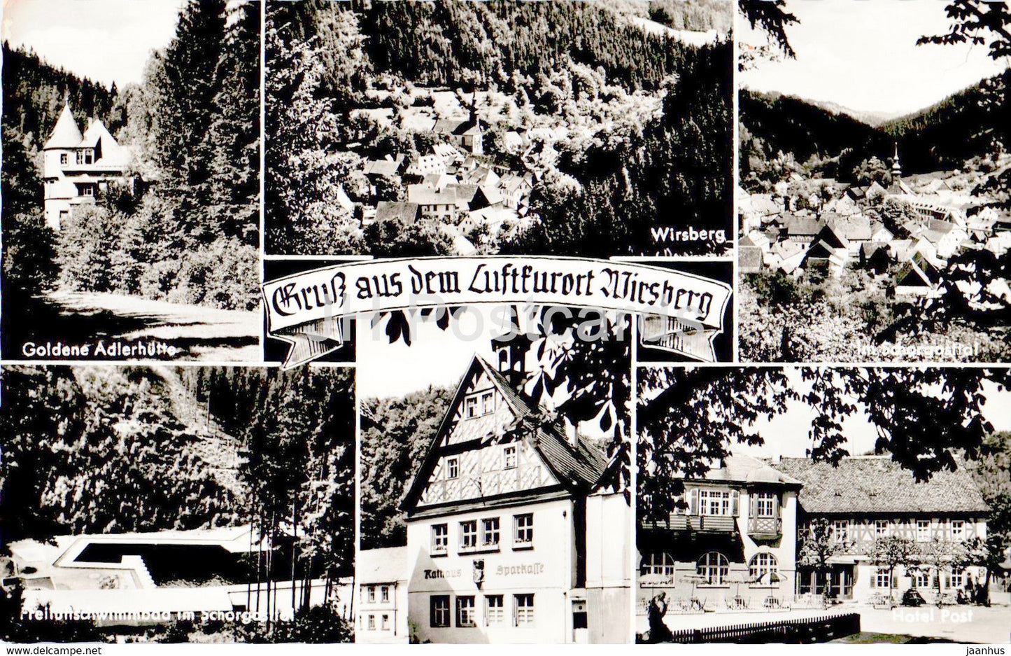 Gruss aus dem Luftkurort Wirsberg - Goldene Adlerhutte - Hotel Post - old postcard - Germany - unused - JH Postcards