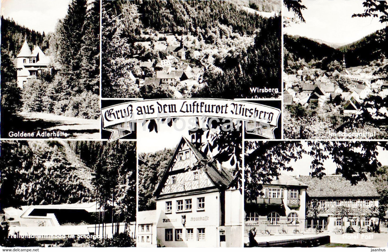 Gruss aus dem Luftkurort Wirsberg - Goldene Adlerhutte - Hotel Post - old postcard - Germany - unused - JH Postcards
