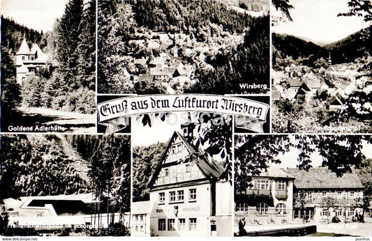 Gruss aus dem Luftkurort Wirsberg - Goldene Adlerhutte - Hotel Post - old postcard - Germany - unused - JH Postcards