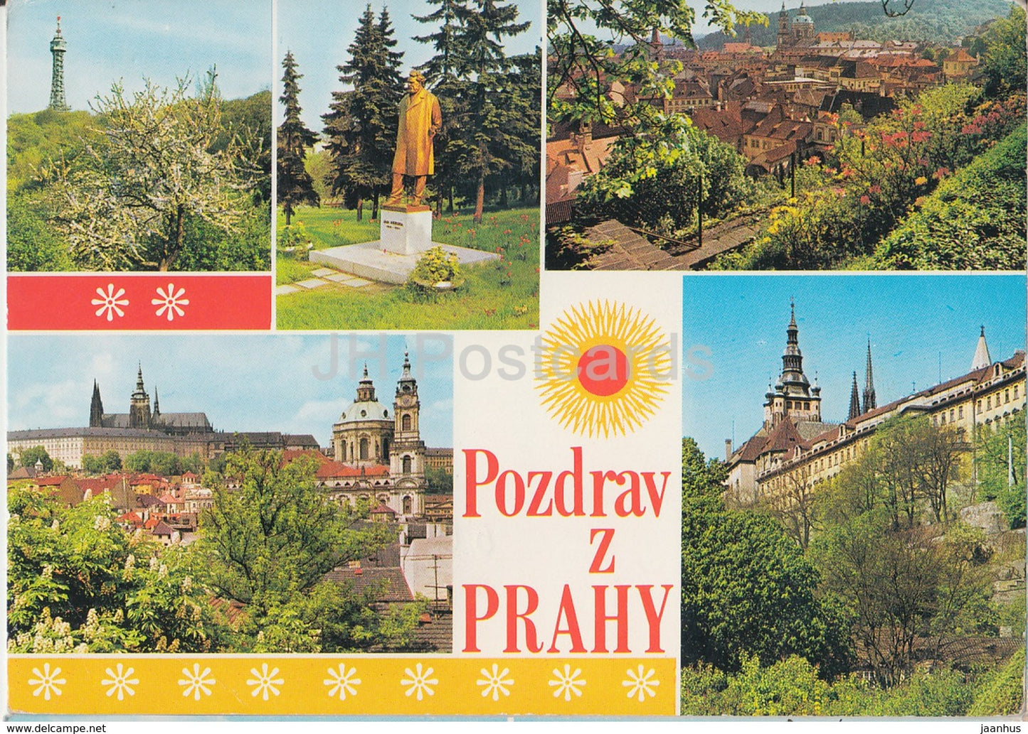 Praha - Prague - Greetings - Hradcany Castle - Petrin Tower - multiview Czechoslovakia - Czech Republic - 1976 - used - JH Postcards