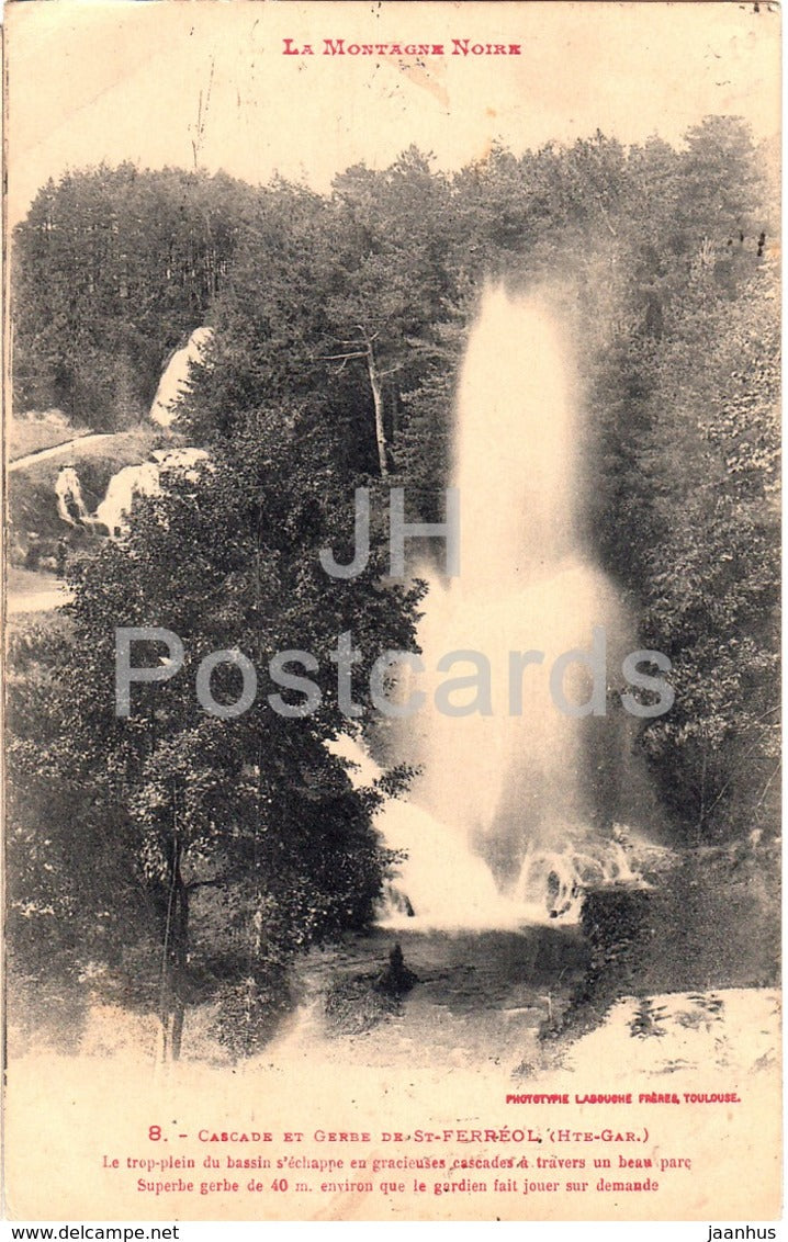 La Montagne Noire - Cascade et Gerbe de St Ferreol - 8 - old postcard - 1922 - France - used - JH Postcards
