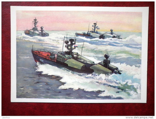 Fast Missile Boats - by P. Pavlinov - warship - soviet - 1973 - Russia USSR - unused - JH Postcards