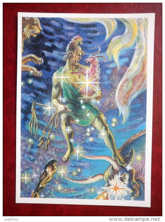 Auriga - constellations - slave - stars - night sky - illustration by G. Glebova - 1990 - Russia USSR - unused - JH Postcards