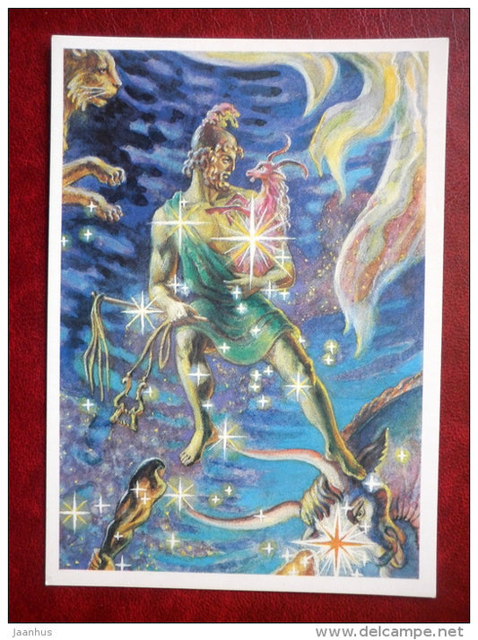 Auriga - constellations - slave - stars - night sky - illustration by G. Glebova - 1990 - Russia USSR - unused - JH Postcards