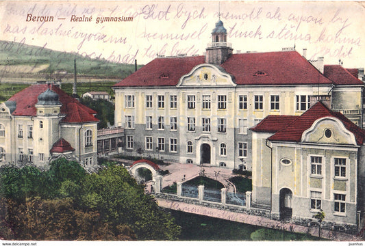 Beroun - Realne gymnasium - old postcard - 1919 -Czech Republic - used - JH Postcards