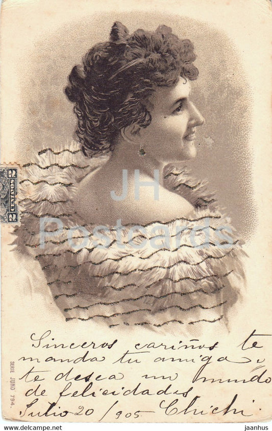 woman - illustration - Serie Juno 794 - old postcard - 1905 - used - JH Postcards