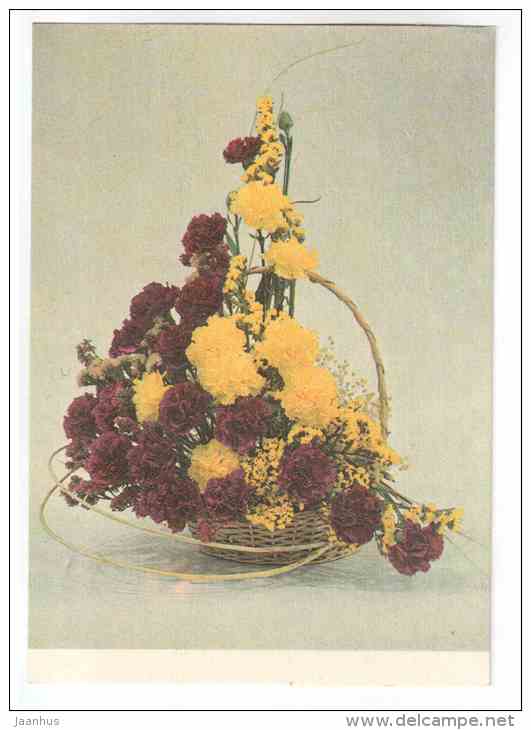 A Basket of Carnations 3 - flowers - compositions - 1987 - Estonia USSR - unused - JH Postcards