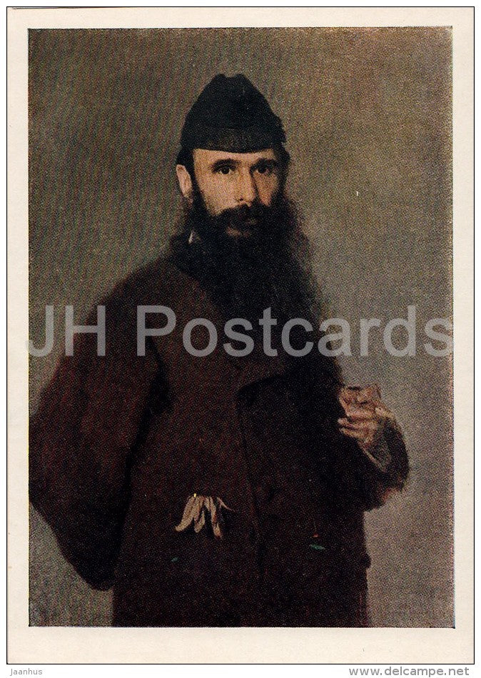 painting by I. Kramskoy - Portrait of Russian Artist A. Litovchenko , 1878 - Russian art - 1955 - Russia USSR - unused - JH Postcards