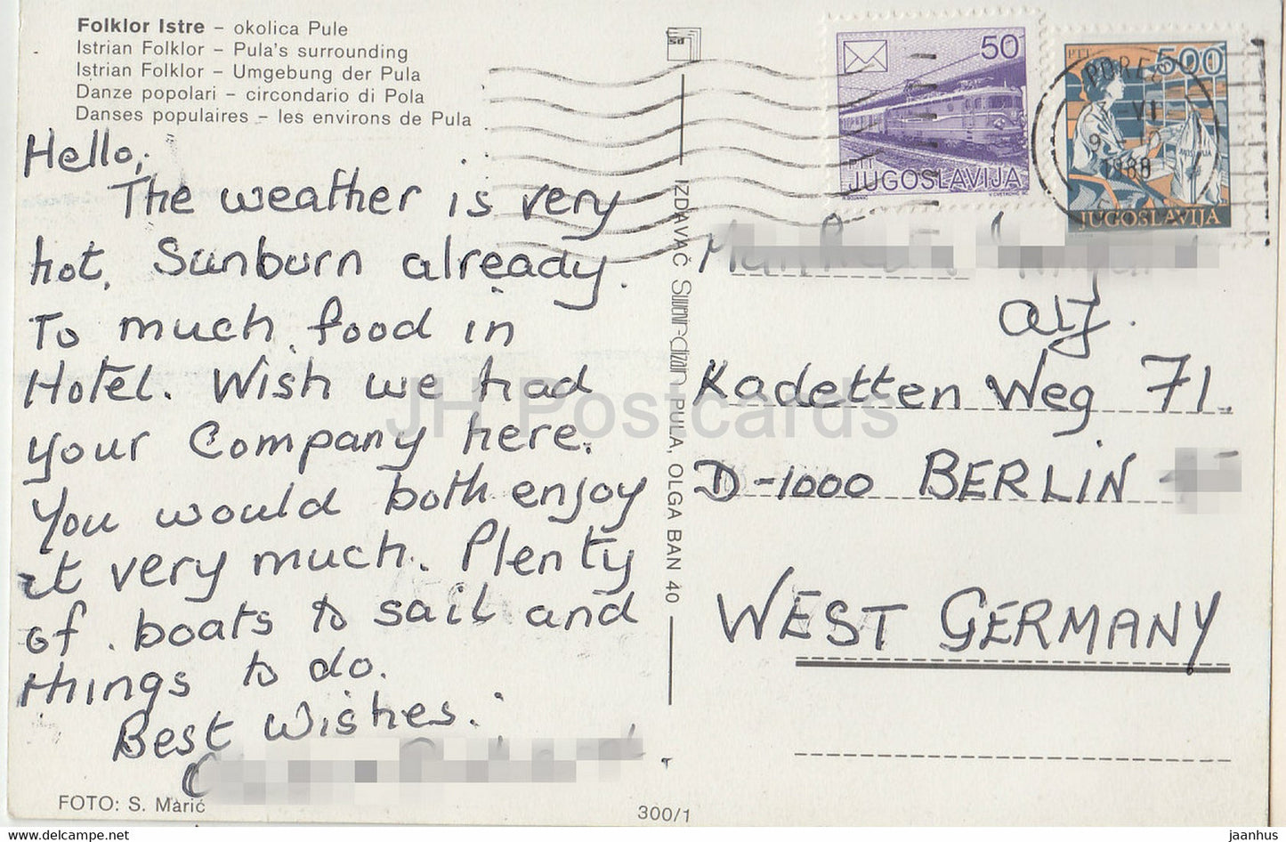 Folklor Istre - Pula Surrounding - Costumes folkloriques croates d'Istrie - 1988 - Croatie - Yougoslavie - utilisé