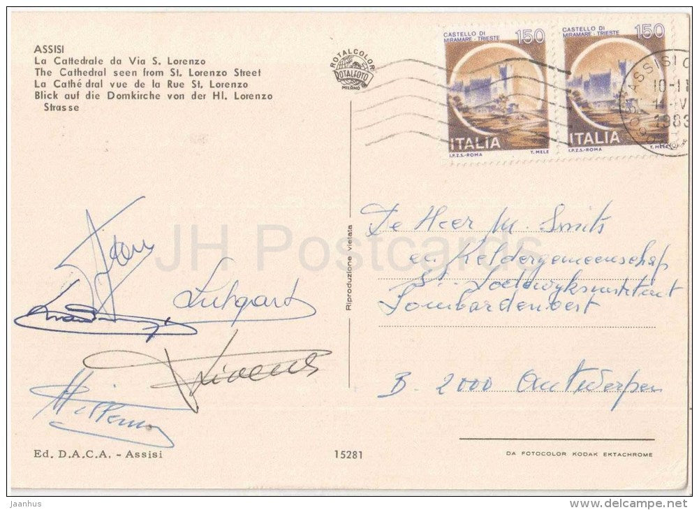 La Cattedrale da Via S. Lorenzo - cathedral , street - Assisi - Perugia - Umbria - 15281 - Italia - Italy - used in 1983 - JH Postcards