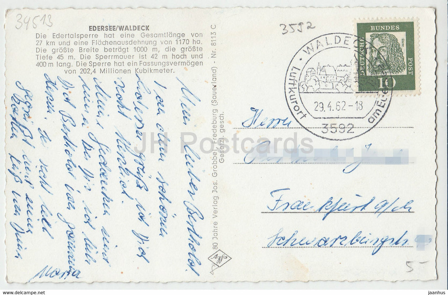 Edersee - Waldeck - Edertalsperre - 1962 - Germany - used
