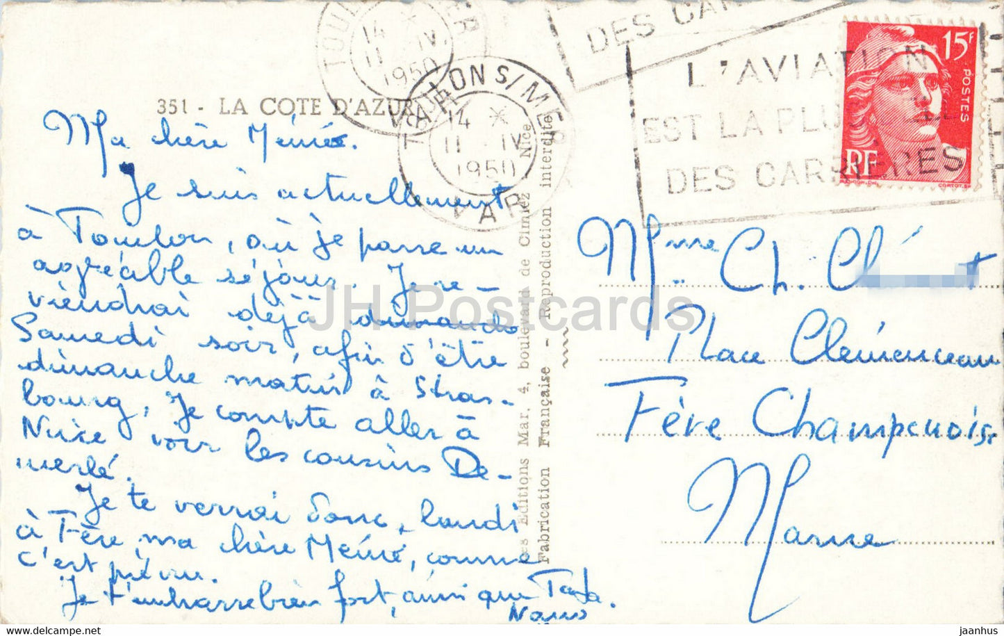 La Cote d'Azur - Contre Jour - 106 - alte Postkarte - 1950 - Frankreich - gebraucht