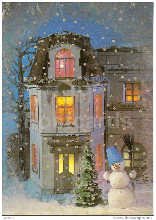 New Year Greeting Card - snowman - 1987 - Russia USSR - used - JH Postcards