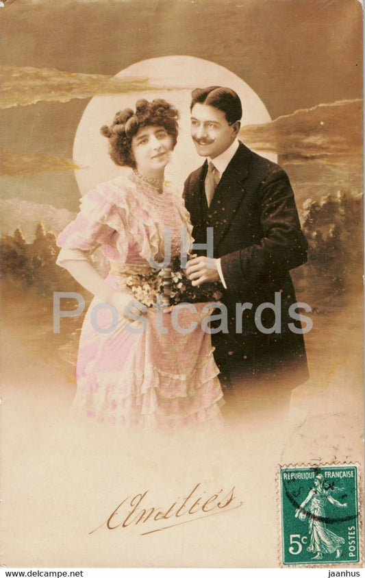Amities - man and woman - couple - old postcard - 1911 - France - used - JH Postcards