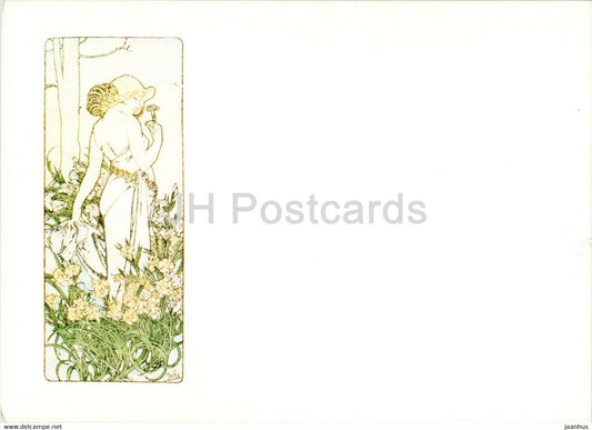 painting by Alphonse Mucha - Die Nelke - Art Nouveau - Czech art - Germany - unused - JH Postcards