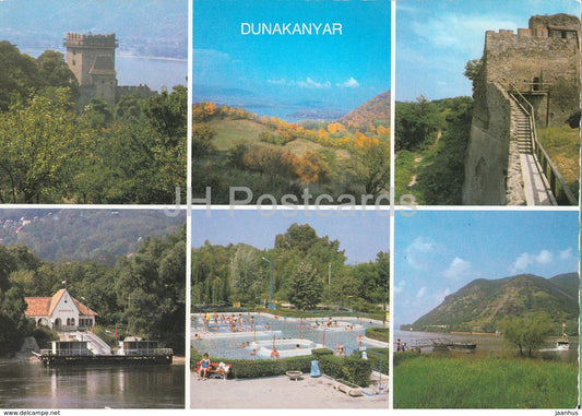 Dunakanyar - Danube river bend - castle - pool - multiview - 1991 - Hungary - used - JH Postcards