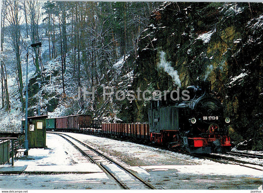 Schmalspurdampflokomotiven 991713 - Fotoguterzug im Bahnhof Rabenau - train - railway - locomotive - Germany - unused - JH Postcards