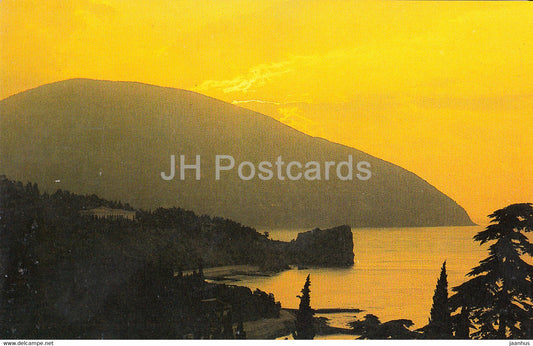 Gurzuf - Medved (Bear) mountain an Shalyapin rock - sunrise - Crimea - 1990 - Ukraine USSR - unused - JH Postcards