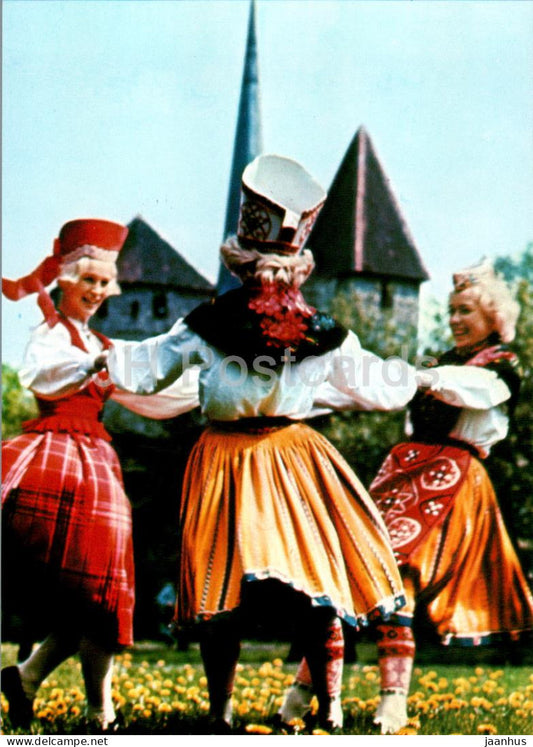 Tallinn - the town of songs and dances - folk costumes - folk dance - Intourist - Estonia USSR - unused - JH Postcards