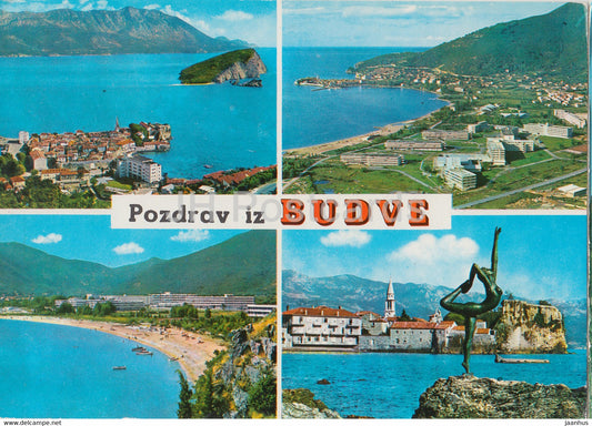 Pozdrav iz Budve - Budva - beach - hotel - multiview - Yugoslavia - Montenegro - used - JH Postcards