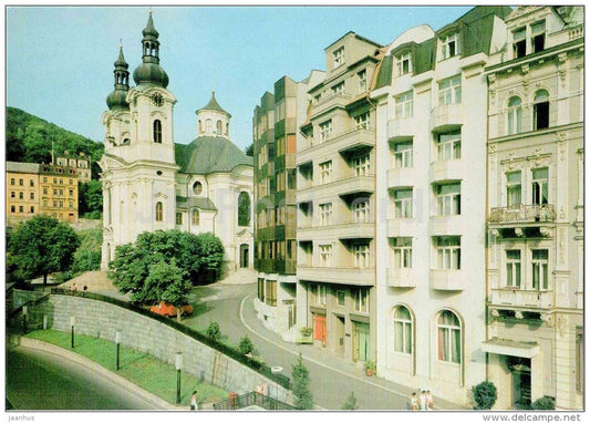 Renovated cure-houses with the church of Mary Magdalene - Karlovy Vary - Karlsbad - Czechoslovakia - Czech - unused - JH Postcards