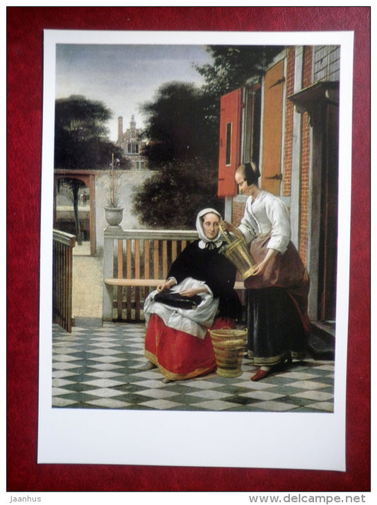 large format postcard - painting by Pieter de Hooch , A Woman and Her Maid , 1660 - dutch art - unused - JH Postcards