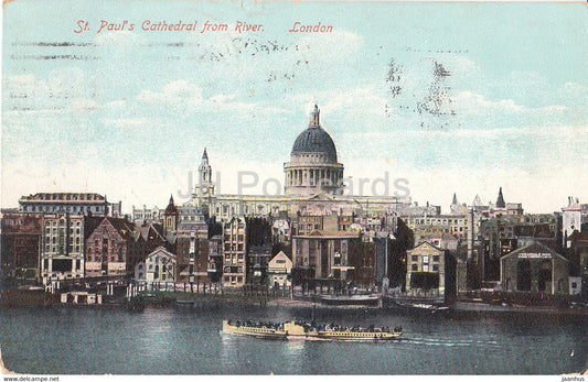 London - St Paul's Cathedral from River - steamer boat - old postcard - 1906 - England - United Kingdom - used - JH Postcards