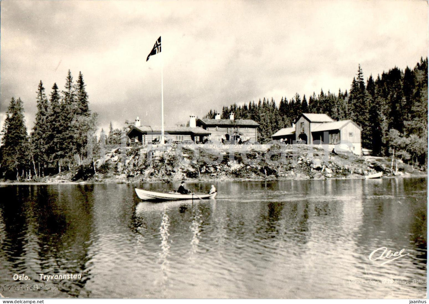 Oslo - Tryvannstua - boat - old postcard - 1956 - Norway - used