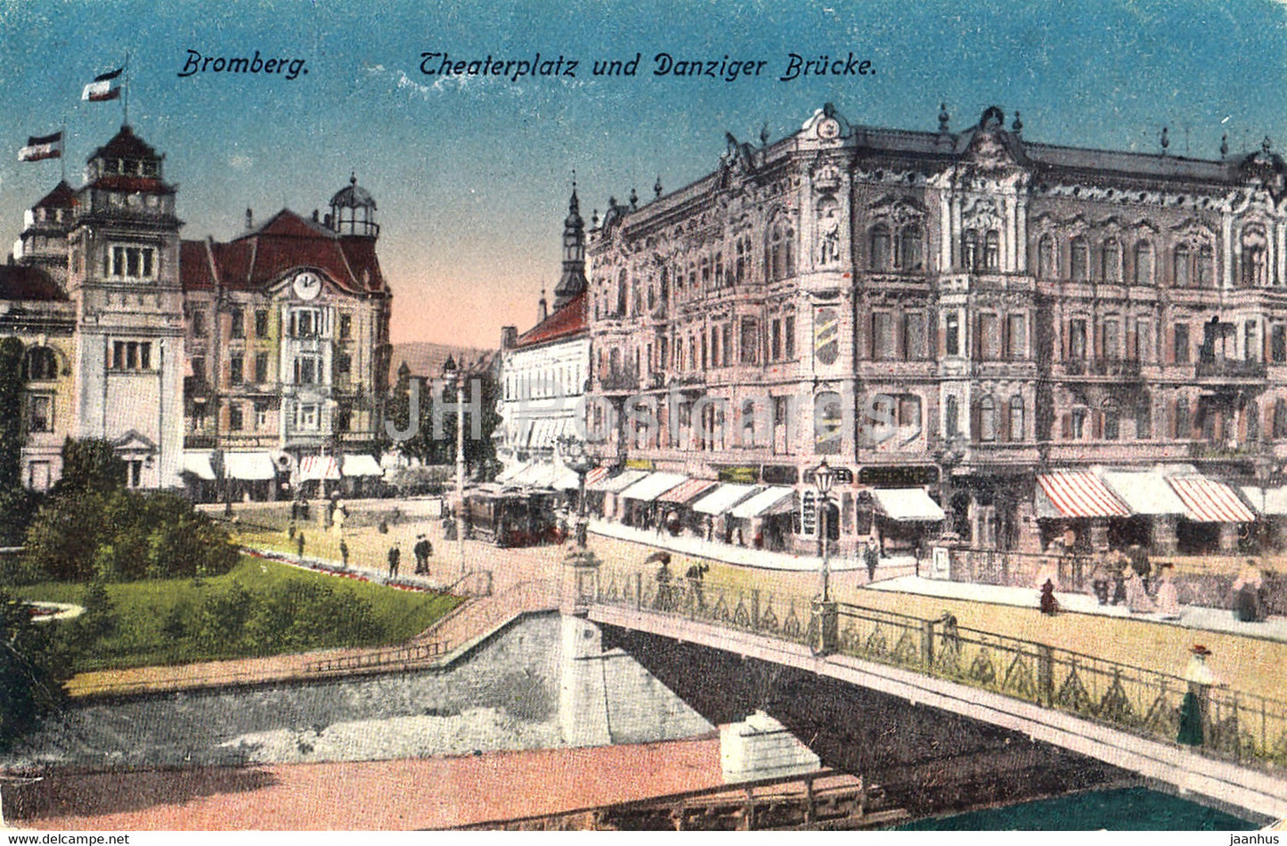 Bromberg - Theaterplatz und Danziger Brucke - bridge - old postcard - Poland - unused - JH Postcards