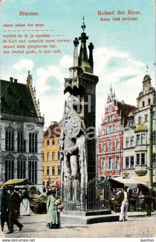 Bremen - Roland der Riese - monument - old postcard - 1913 - Germany - used - JH Postcards