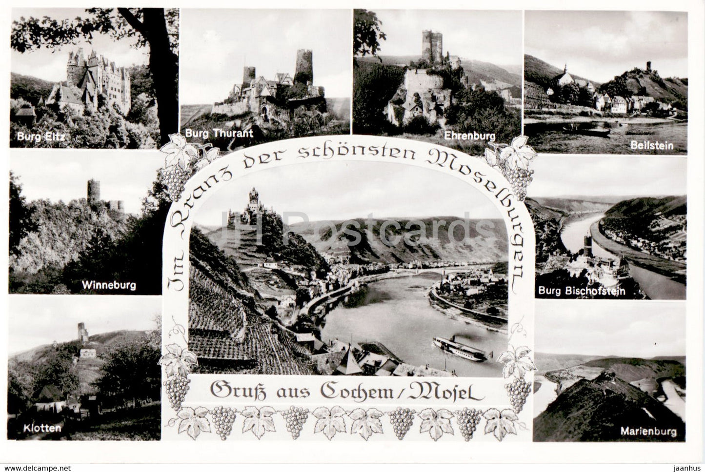 Gruss aus Cochem - Im Kranz der schonsten Moselburgen - old postcard - 1954 - Germany - used - JH Postcards