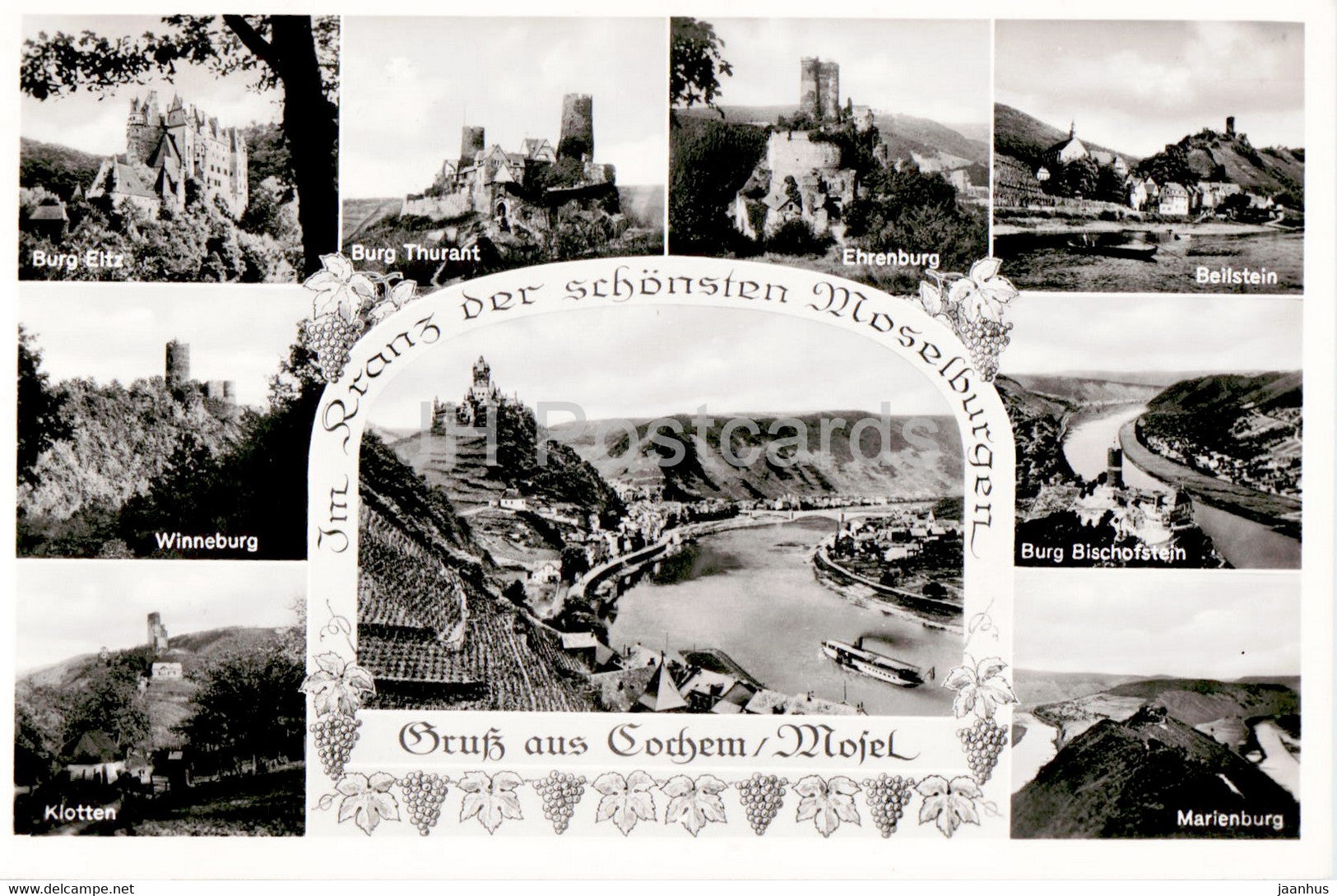 Gruss aus Cochem - Im Kranz der schonsten Moselburgen - old postcard - 1954 - Germany - used - JH Postcards
