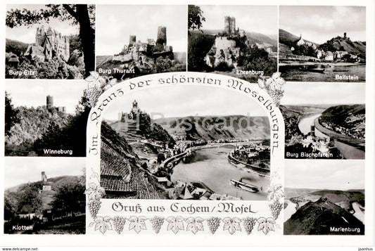 Gruss aus Cochem - Im Kranz der schonsten Moselburgen - old postcard - 1954 - Germany - used - JH Postcards