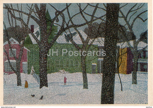 painting by Fumio Kitaoka - Winter view in America , 1966 - Japanese art - 1974 - Russia USSR - unused - JH Postcards