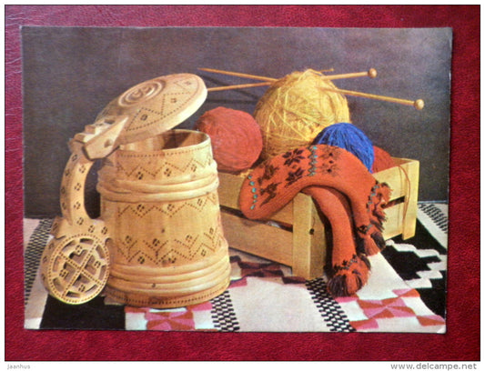New Year Greeting card - beer mug - knitwear - 1982 - circulated in Estonia USSR - used - JH Postcards