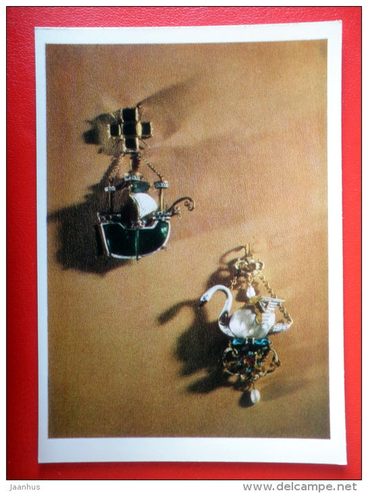 Pendants , Caravel (Spain) , Swan (Germany) , XVI century - Applied Arts - 1970 - Russia USSR - unused - JH Postcards